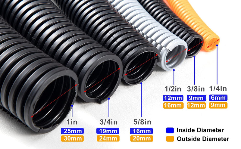 ZhiYo 20FT 1” Wire Loom Split Tubing Auto Wire Conduit Flexible Cover 20FT 1” Black