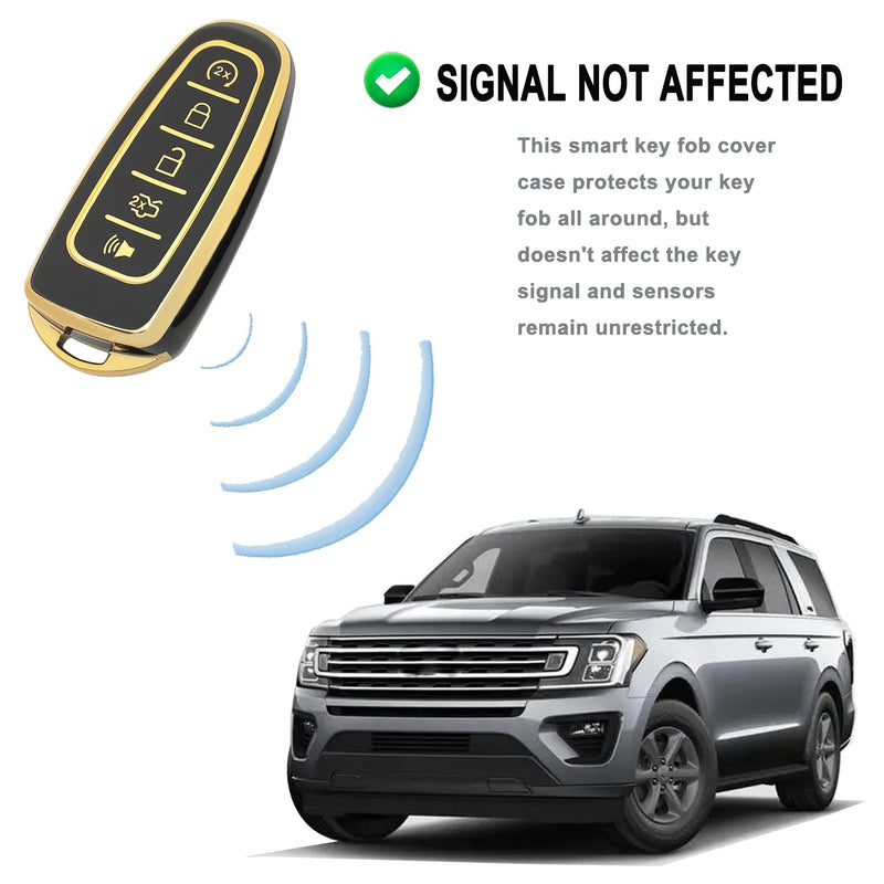 Key Fob Cover Case Fits for Ford C-Max Edge Escape Expedition Explorer Flex Focus Taurus Lincoln MKS MKT MKX Navigator Accessories (Black) Black