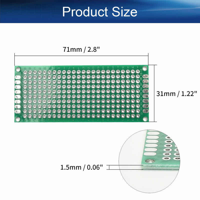 Heyiarbeit 20Pcs 3x7cm Double Sided PCB Board Tinned Through Holes Universal Printed Circuit Proto Board for DIY Soldering Electronic Projects Practice Test Circuit