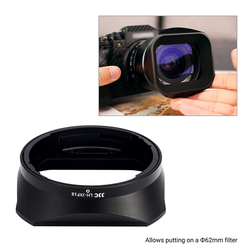 Square Metal Camera Lens Hood Cover Shade Protector with Hood Cap Replace Fuji LH-XF18 for Fujifilm Fujinon XF 18mm f/1.4 R LM WR Lens on Camera X-T4 X-T3 X-T2 X-T30 X-S10 X-Pro3 X-Pro2 X-E4 X-E3