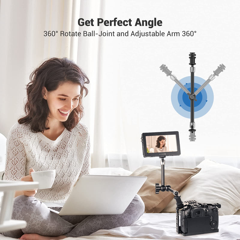 SMALLRIG Articulating Rosette Arm Max 11'' Long with Cold Shoe Mount & Standard 1/4"-20 Threaded Screw Adapter - 1498 11 inches