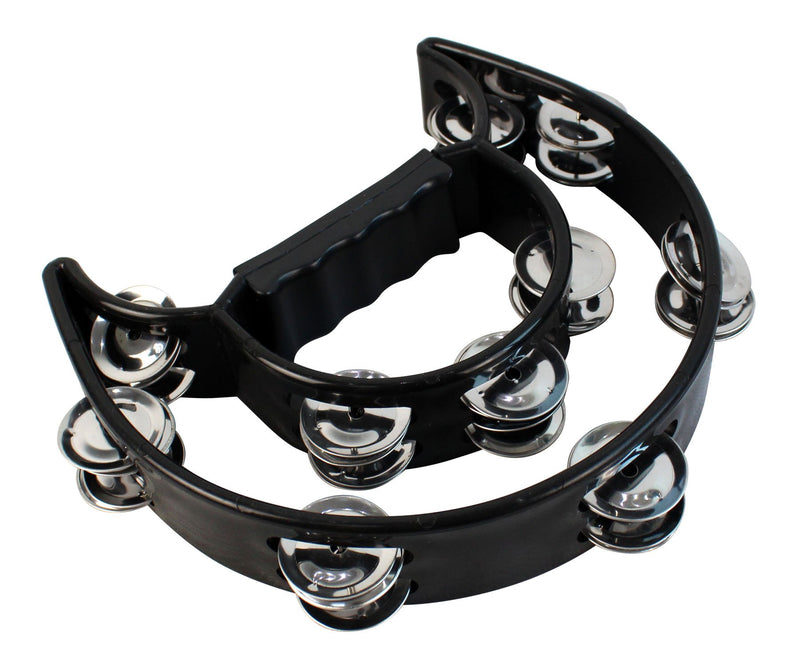 YMC TAM20-BLACK Double Row Tambourine - Metal Jingles Hand Held Percussion Ergonomic Handle