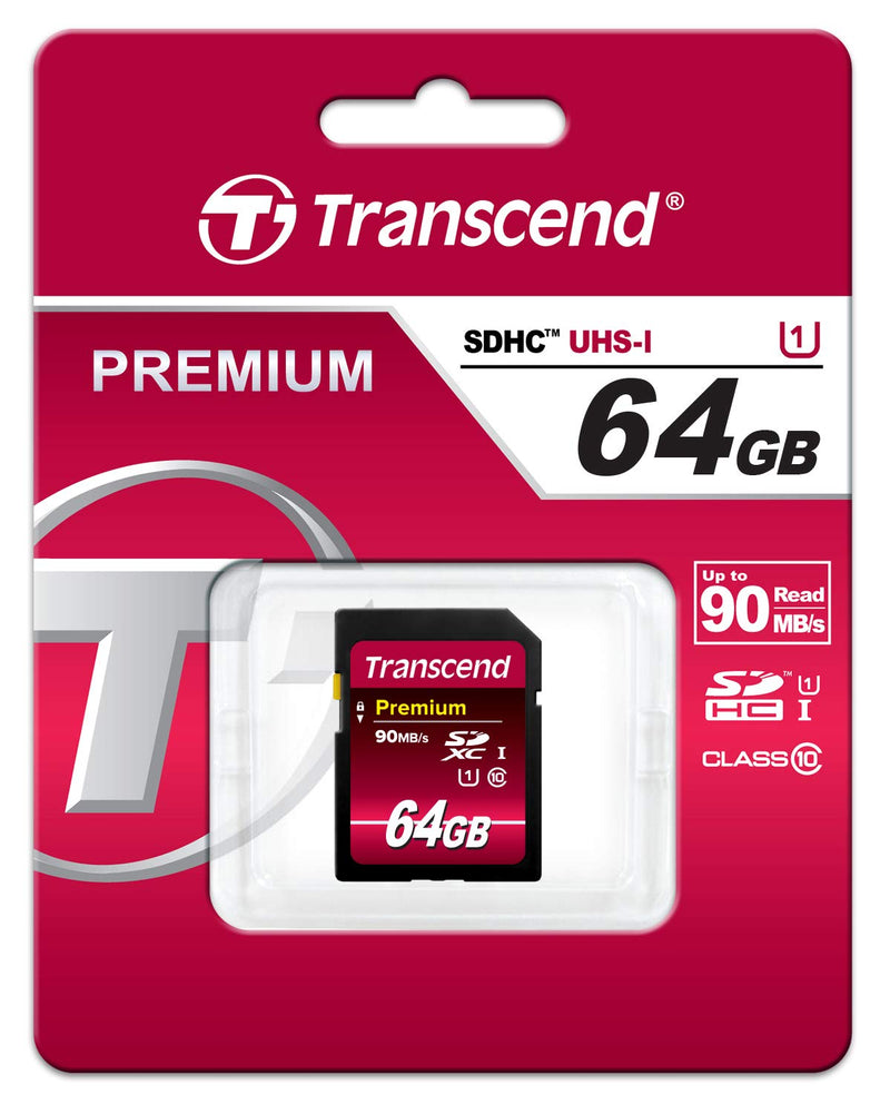 Transcend 64GB SDXC Class 10 Uhs-1 Flash Memory Card Up to 60MB/S (TS64GSDU1) Standard Packaging