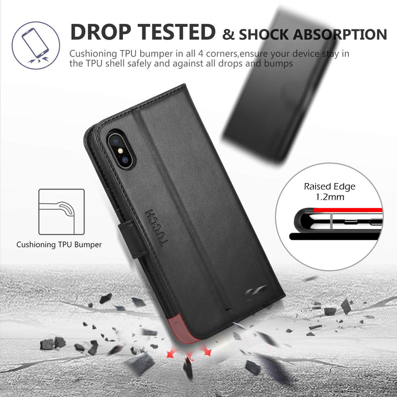 [AUSTRALIA] - TUCCH iPhone Xs Max Wallet Case, Xs Max Wallet PU Leather Flip Cover with RFID Blocking Card Slot, Stand, Auto Wake/Sleep Wireless Charging Shockproof TPU Shell Compatible with iPhone Xs Max -Black Black 