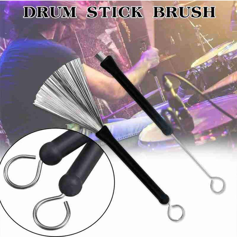 NCTP Drum Brushes Retractable Drum Wire Sticks Brushes with Comfortable Rubber Handle Gift for Rock Band, Country music, Folk,Drummers (2 Pieces)