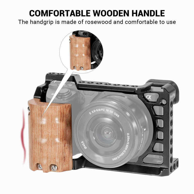 SMALLRIG Camera A6500 Cage Kit with Wooden Handle Hand Grip for Sony Alpha A6500/ILCE-6500 4K Digital Mirrorless Camera - 2097