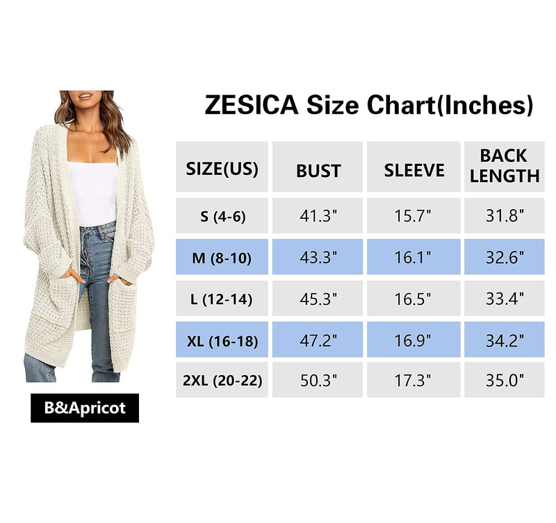 ZESICA Women's Long Batwing Sleeve Open Front Chunky Knit Cardigan Sweater B&apricot Small