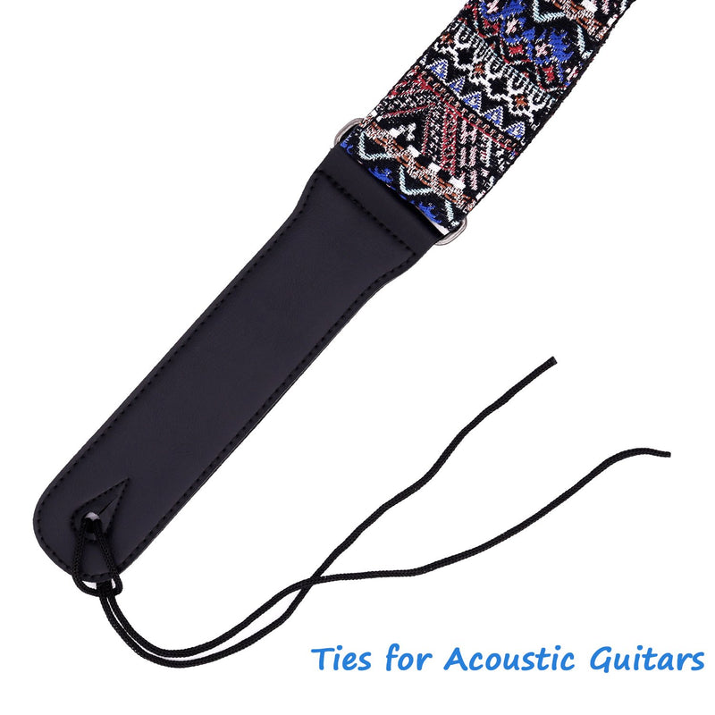 Guitar Strap, Anwenk Acoustic Guitar Strap Bass Guitar Strap for Kids Adult with Pick Pocket 3 Guitar Picks Woven Hootenanny Vintage Pattern with Tie for Acoustic Guitars Purple