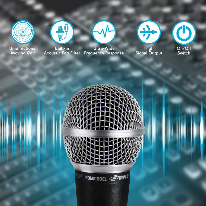 Pyle Professional Dynamic Vocal Microphone - Moving Coil Dynamic Cardioid Unidirectional Handheld Microphone with ON/OFF Switch Includes 15ft XLR Audio Cable to 1/4'' Audio Connection - PDMIC59
