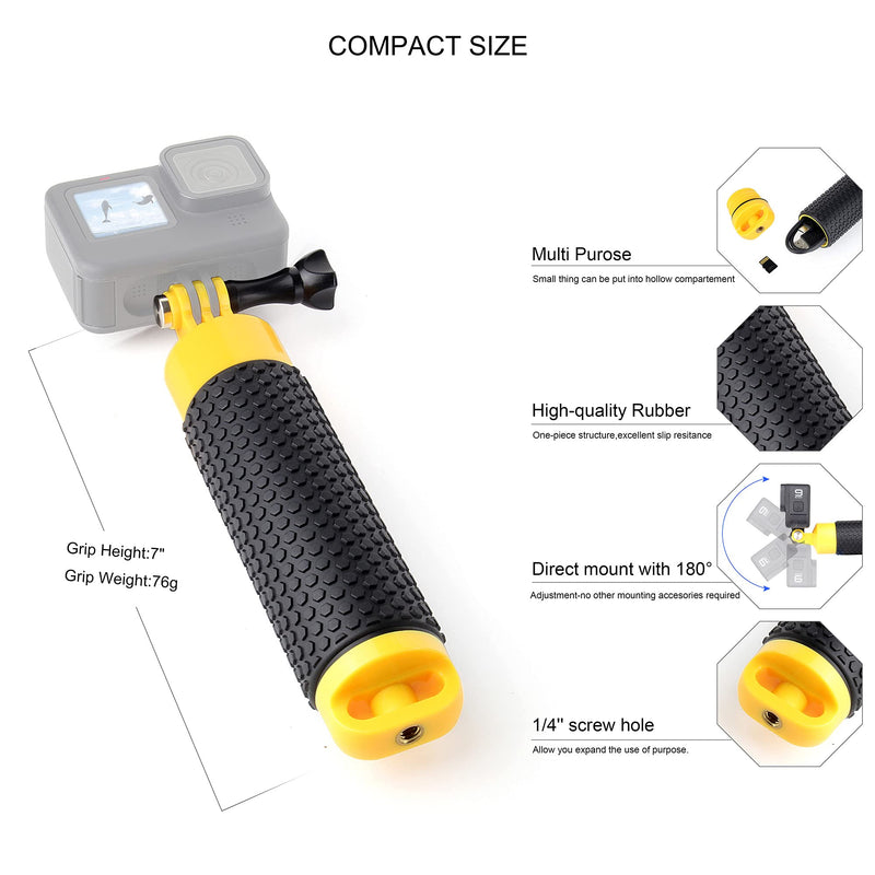 YALLSAME Floating Hand Grip Underwater Handle Mount with Detachable Tripod Stand for All GoPro Hero 10 9 7 8 6 5 4 3 DJI OSMO SJCAM ACASO Action Camera Ideal for Diving Snorkeling Swimming Water Sport