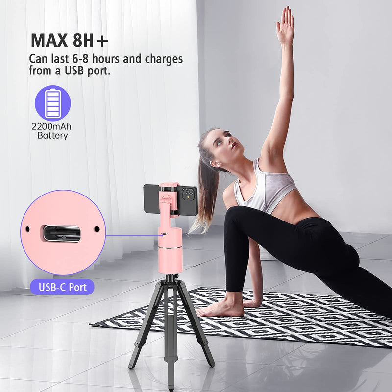 [AUSTRALIA] - Auto Face Tracking Phone Holder, No App Required, 360° Rotation Face Body Phone Tracking Tripod Smart Shooting Camera Mount for Live Vlog Streaming Video, Rechargeable Battery-Pink Pink 
