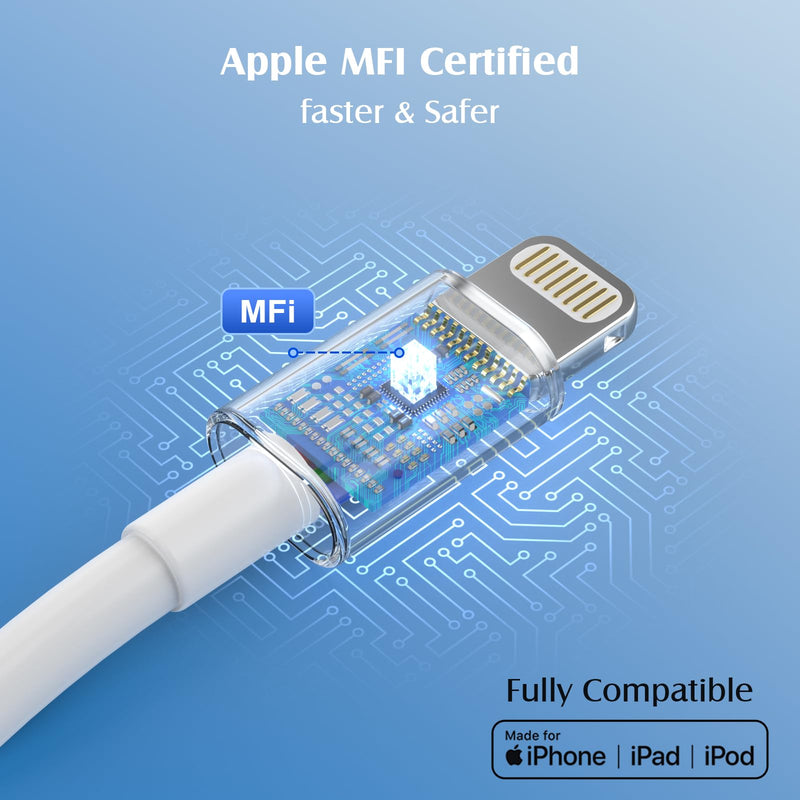 iPhone Charger[Apple MFi Certified] 6Pack（3/3/6/6/6/10 FT） Lightning Cable Power Fast Charging Cord Cable Compatible iPhone 14/13 /12/11 Pro MAX/XR/XS/8/7/Plus/6S/SE/iPad(White)