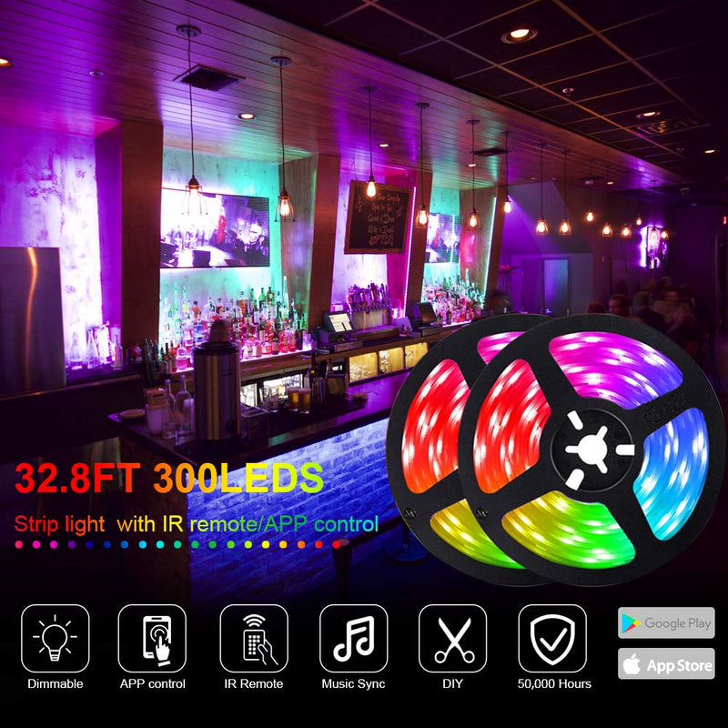 [AUSTRALIA] - LED Light Strips 32.8ft Color Changing Strip Lights with Bluetooth and 40 Keys Remote Control RGB LED,Music Sync and Emitting 16 Million Stylish Lightings for TV Party, Bedroom,Living Room A32.8ft 