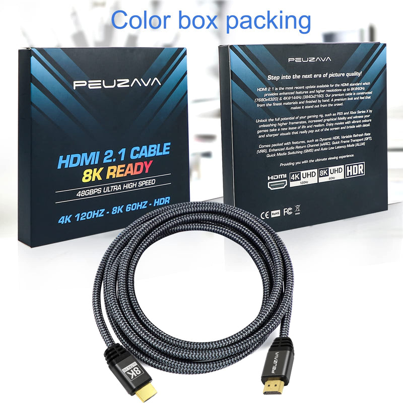 8K HDMI Cable 6ft, PEUZAVA 48Gbps Ultra High Speed HDMI 2.1 Cord, 8K@60HZ 4K@120Hz eARC HDR10 HDCP 2.2&2.3 Dolby Compatible with PS5 PS4 Xbox Series X Switch Apple Samsung Sony LG Roku TV Blu-ray