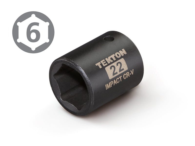 TEKTON 1/2 Inch Drive x 22 mm 6-Point Impact Socket | 47777 Standard