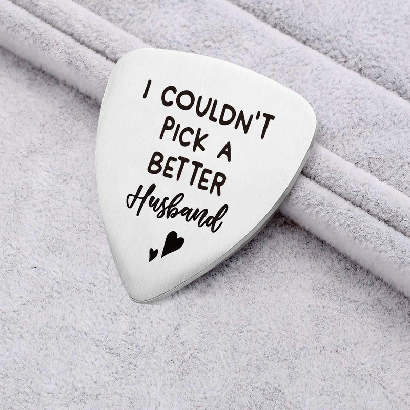 Warehouse No.9 I Couldn’t Pick A Better Husband Guitar Pick, Stainless Steel Guitar Picks Jewelry Gift for Husband Musician Guitar Player Anniversary Wedding Valentines Fathers Day Christmas Gifts