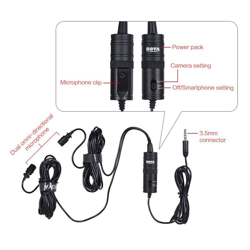 [AUSTRALIA] - Dual Lavalier Microphone for Smartphone Camera Vlog, 157 Inch/4m BOYA BY-M1DM Dual-Head Lapel Universal Mic with 1/8 Plug Adapter for iPhone 11 X 8 7 Samsung Canon Nikon DSLR Camcorders PC Recorder TRRS Mic (Dual-head) 