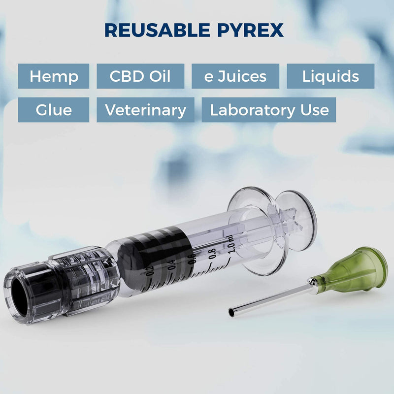 MyMed 10 Pack Borosilicate Glass Luer Lock Syringe 1ml Capacity Reusable Glass Syringes - Use for Arts and Crafts, Thick Liquids, Oils, Vet, Glue, Lab, Ink with 10GA Blunt Tip Pet Safe Needles