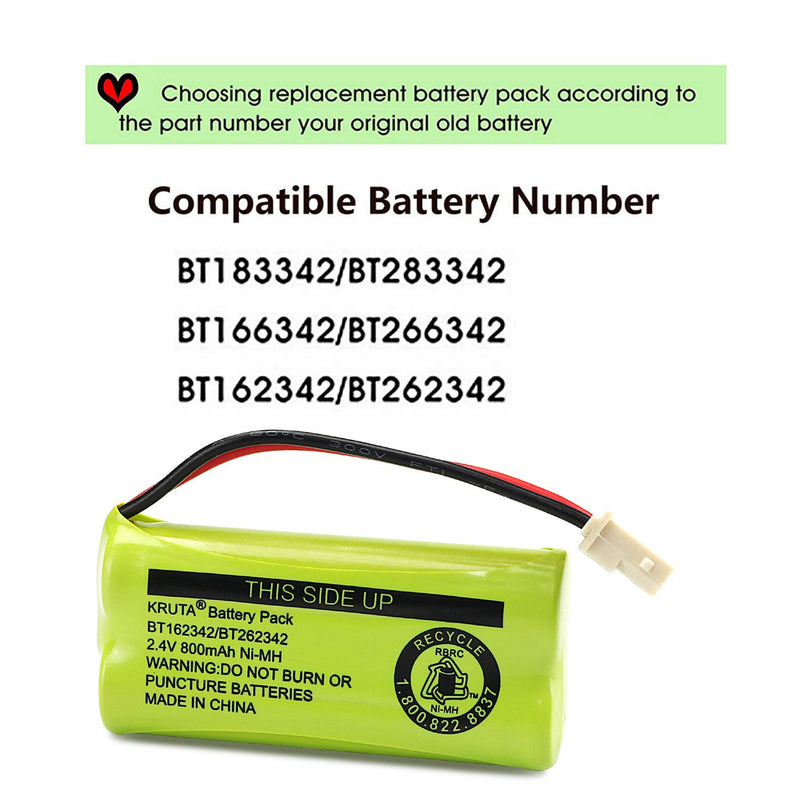 Kruta BT166342 BT266342 Battery 2.4V 800mah Replacement Battery Pack Compatible with for BT183342 BT283342 BT162342 BT262342 VTech CS6114 CS6419 CS6719 at&T EL52300 CL80111 Cordless Phone (Pack 4) Pack 4