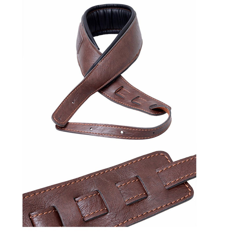 Guitar Strap,Soft Leather Guitar Strap&Bass Strap with 3.5" Wide Adjustable Length from 40" to 60" Packed with 2 Picks (Brown) Brown