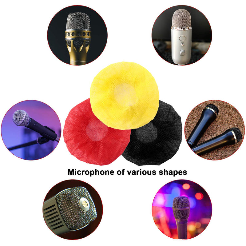 [AUSTRALIA] - 200 Pieces Disposable Microphone Cover Non-Woven Microphone Cover Windscreen Mic Cover Protective Cap for KTV Recording Room News Gathering, 3 Inch Black, Red and Yellow 