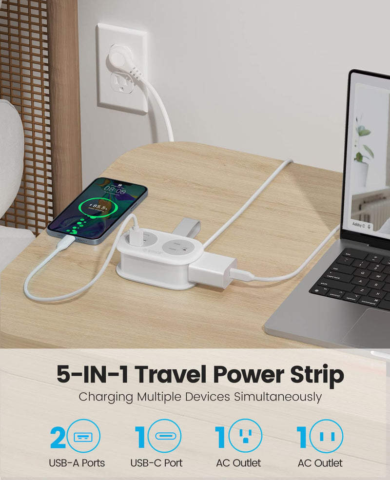 ORICO Travel Power Strip, Travel Essentials, 3.7FT Multi Plug Travel Extension Cord, Portable Power Strip with 2 AC Outlets 3 USB Ports (1 USB C), Travel Must Haves Cruise Ship Essentials 1 USB-C 2 USB-A | 2 Outlets