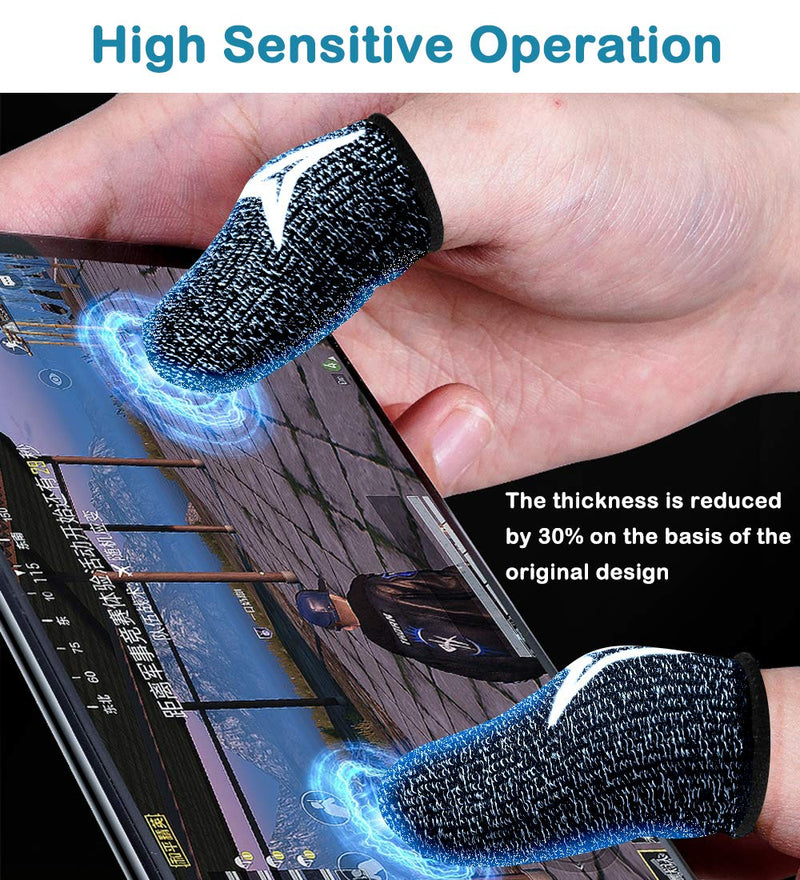 Gaming Finger Sleeves for Mobile Gaming, 0.3mm Silver Fiber, Smooth Operation, Anti-Sweat, Extremely Thin, Nuozme Finger Sleeves Compatible with Mobile Phone Tablet Devices, 8 PCS (Black) Black