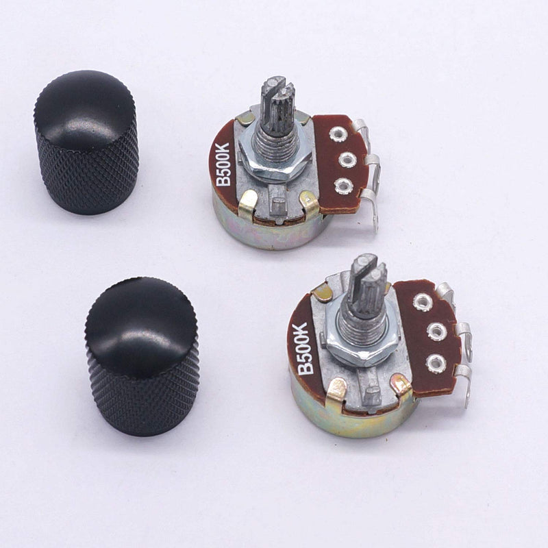 Taiss / 2pcs B500K 15mm Split Shaft Audio Guitar Potentiometers Volume Taper Variable Music Guitar Bass Parts+2pcs metal knob（Black）wh138-B500K-knob10bk