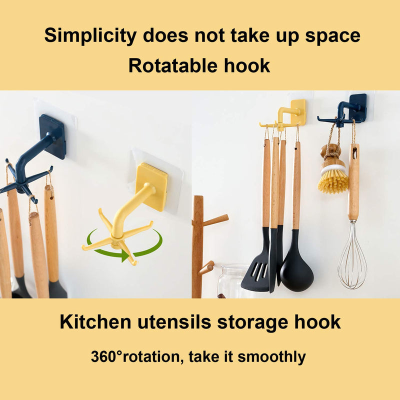 2Pack Multifunction Home Wall-Mounted Storage Hooks，360 Degree Rotating 4 Hooks,Punch-Free Kitchen Hook，Space-Saving.