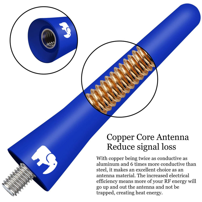 ONE250 2.5" Short Rubber Copper Core Antenna for Kia - Soul (2008-2019), Rio (2001-2021), Mohave Borrego (2008-2019), Forte (09-18), Rondo (2007-2021) - Designed for Optimized FM/AM Reception (Blue) Blue