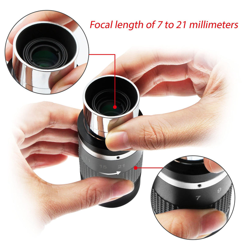 Astromania 1.25" 7-21mm Zoom Eyepiece for Telescope