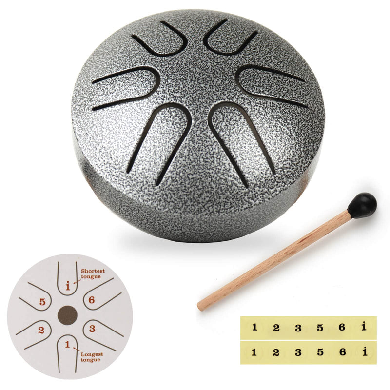 REGIS Mini Steel Tongue Drum 6 Notes 3 Inches Chakra Tank Drum Steel Percussion Padded Travel Bag and Mallets (3 In, Silver) 3 In