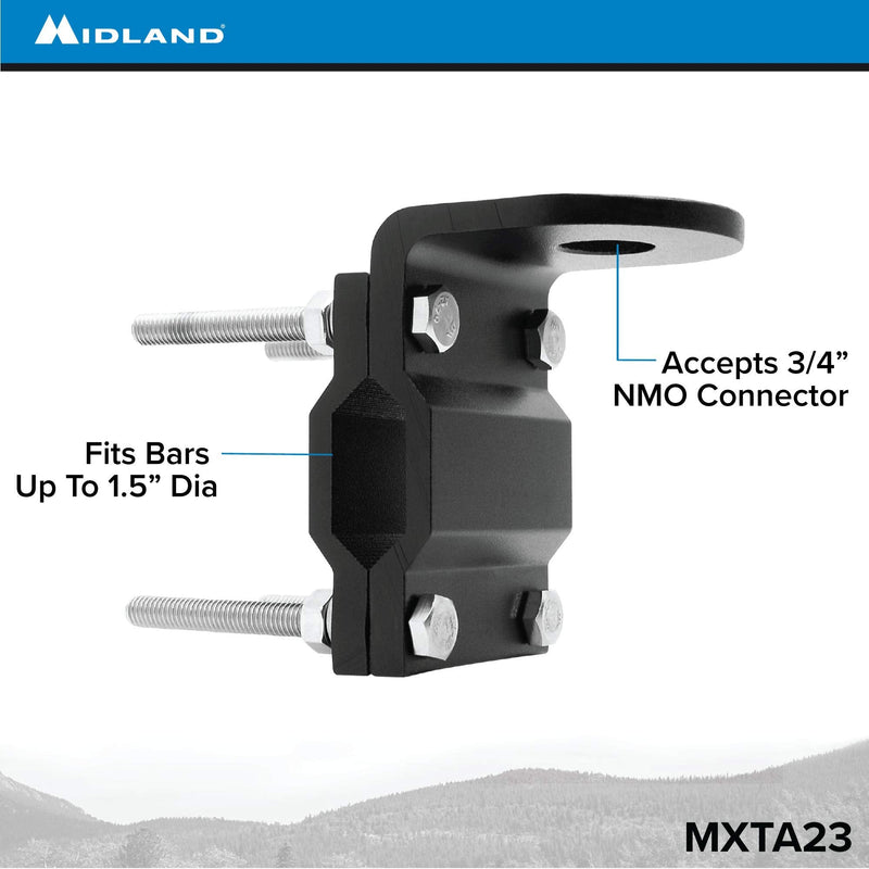 Midland – MXTA23 Micromobile Roll Bar/Mirror Mounting Bracket – Universal Antenna Mount with NMO Connector