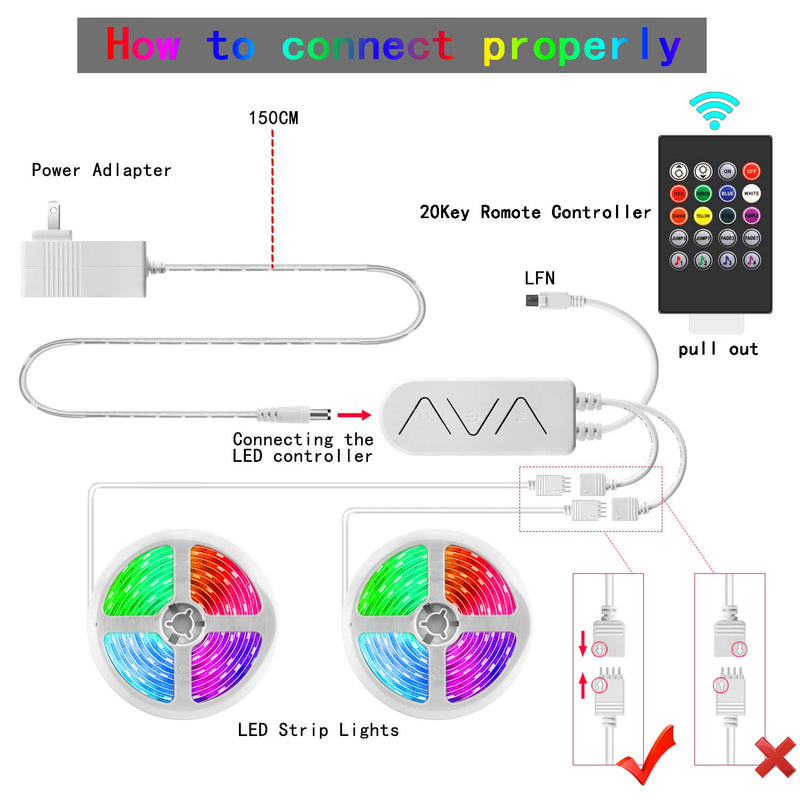 [AUSTRALIA] - 50Ft/15m LED Strip Lights, Color Changing RGB LED Light Strips with Remote, Music Sync Built-in Mic Bluetooth App Controlled 5050 LED Lights for Bedroom, Kitchen,2×25ft 