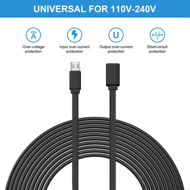 Sumind 4 Pack 10 ft/ 3 m Micro USB Extension Cable Male to Female Extender Cord Compatible with Zmodo Wireless Security Camera Flat Power Cable, Cable Clips Included (Black) black