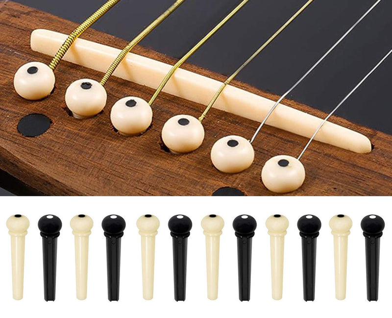 Guitar String Cutter, Winder, Pin Puller Clippers, Bridge Pin Peg Puller, Winder, All-in-1 Restringing Tool with 12 Piece Acoustic Bridge Pins (Black & Ivory)