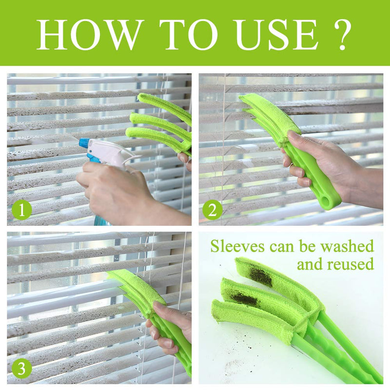 Hiware Window Blind Duster Brush with 5 Microfiber Sleeves - Blind Cleaning Tools for Window Shutters Blind Air Conditioner Jalousie Dust - Green