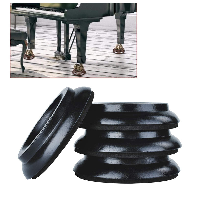 QJFCare 4Pcs Piano Caster Cups Grand Upright Piano Wheels Feet Floor Protectors, Solid Wood Casters Cups Wood Sliders Caster Pads with Non-Slip & Anti-Noise Foam Set of 4, Black