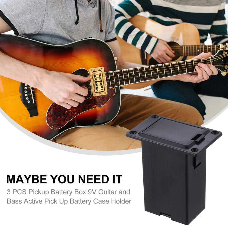EXCEART 3pcs Pickup Battery Box 9V Plastic Guitar Active Battery Case Holder for Guitar Bass Pickup Replacement Tool (Black)