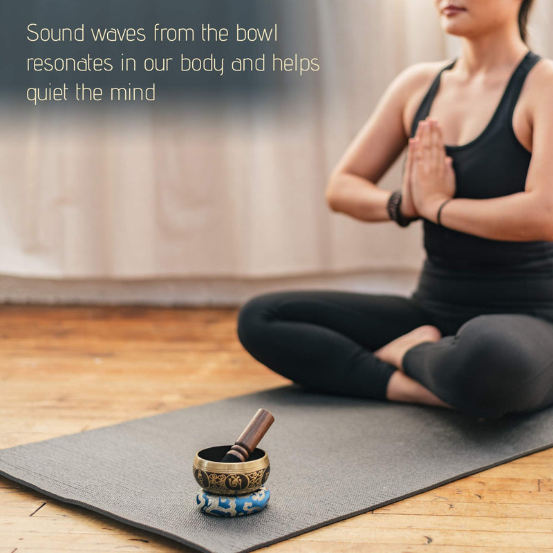 Tibetan Singing Bowl Set ~ 7 Chakra Crystal Stones and Rose Quartz Pendulum ~ Easy to Play with Fabric Case, Cushion, and Mallet ~ For Meditation, Yoga, Spiritual Healing, and Mindfulness