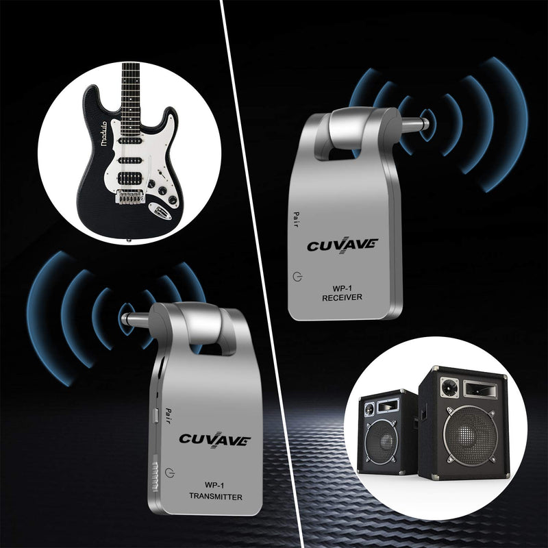 [AUSTRALIA] - Wireless Guitar System, Rechargeable Guitar Transmitter Receiver Set for Electric Guitar Bass silver 