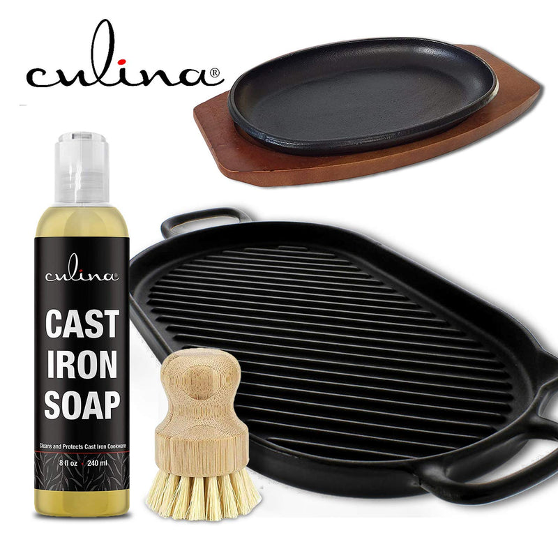Culina Cast Iron Soap & brush | All Natural Ingredients | Best for Cleaning, Non-stick Cooking & Restoring | for Cast Iron Cookware, Skillets
