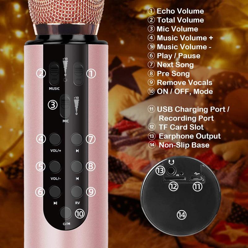 [AUSTRALIA] - Wireless Bluetooth Karaoke Microphone with Dual Stereo Speaker for Cell Phone Tablet PC, Portable Handheld Singing Machine Gifts (2020 Upgraded Rose Gold) 