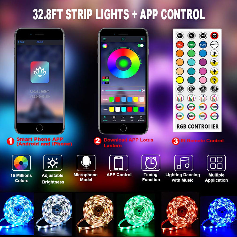 [AUSTRALIA] - Bluetooth Led Strip Lights 32.8ft Color Changing RGB Light Strips Music Sync, 300 LEDs SMD 5050 APP Controlled Neon Strip Light for Bedroom TV Gaming Room Party 