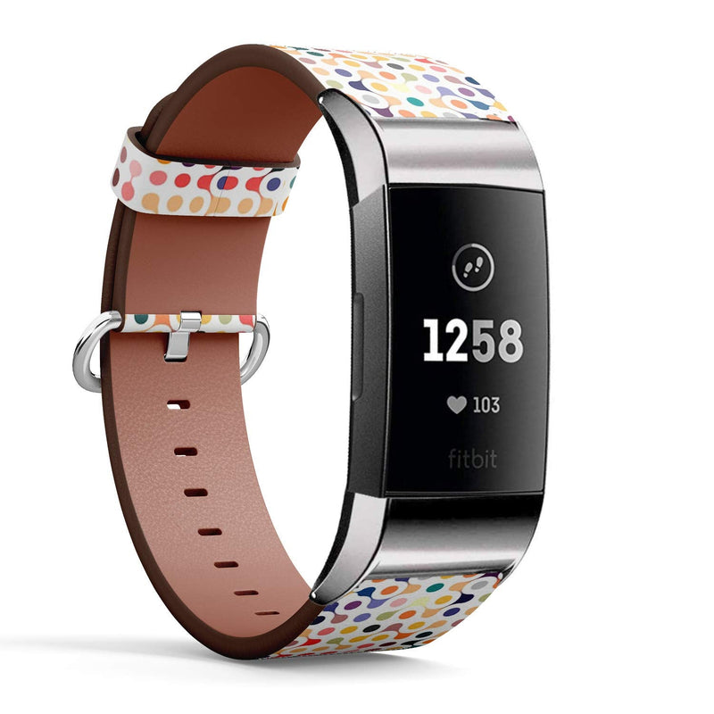 Compatible with Fitbit Charge 4 / Charge 3 / Charge 3 SE - Leather Watch Wrist Band Strap Bracelet with Stainless Steel Adapters (Multicolor Molecules)