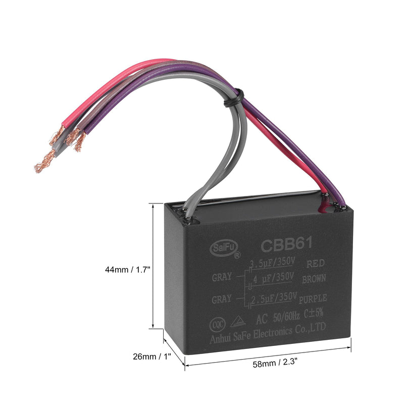 uxcell Ceiling Fan Capacitor CBB61 3.5/4/2.5uF 350V AC 5 Wires Metallized Polypropylene Film Capacitor 58x44x26mm for Electric Fan Pump Motor Generator