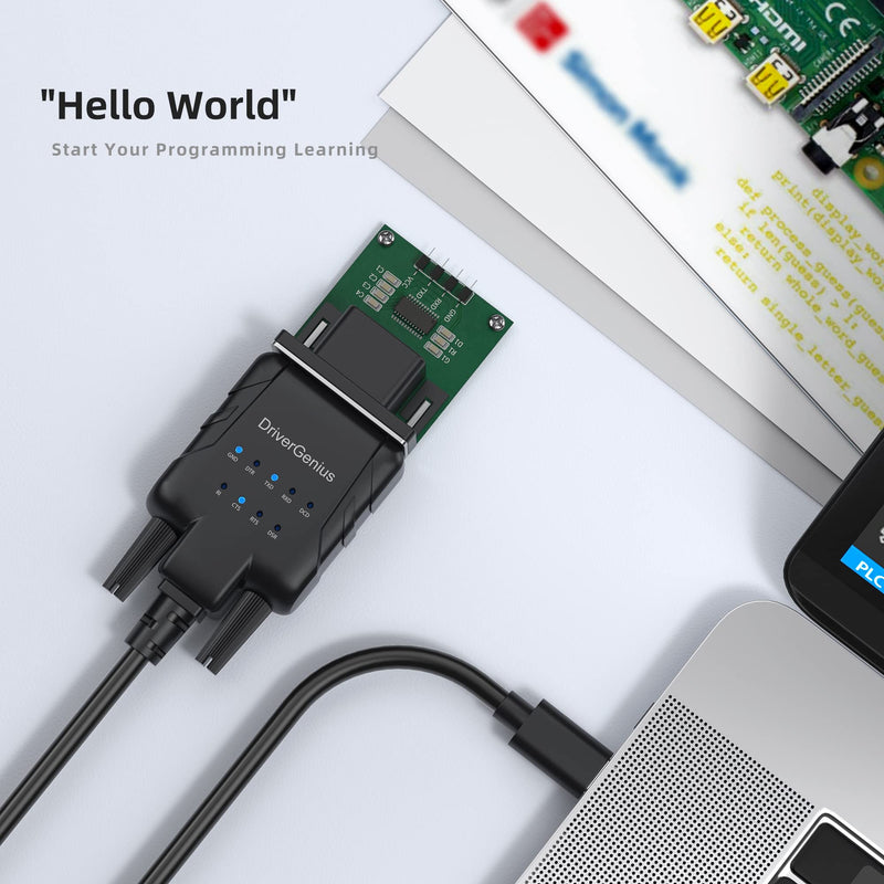 DriverGenius USB232A-E-C, USB Type-C to RS232 DB9 Serial Converter with 9 x LEDs (M/M, 3ft/1m) USB-C