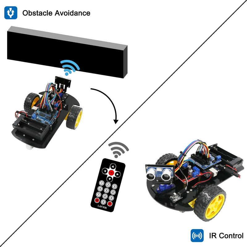 LAFVIN Smart Robot Car 2WD Chassis Kit with Ultrasonic Module R3 Board,Remote Compatible with Arduino IDE DIY Kit