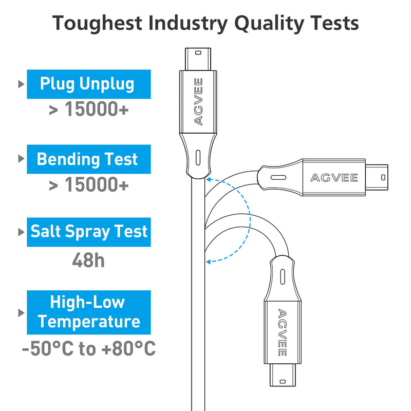 AGVEE [2 Pack 6ft] Mini USB Cable, Braided Durable USB-A to Mini-B Charger Charging Cord for TI-84, GPS, Go-Pro Hero 4 3 2 HD, PS3 Controller, Canon Nikon Digital Camera, Blue Yeti, Gray