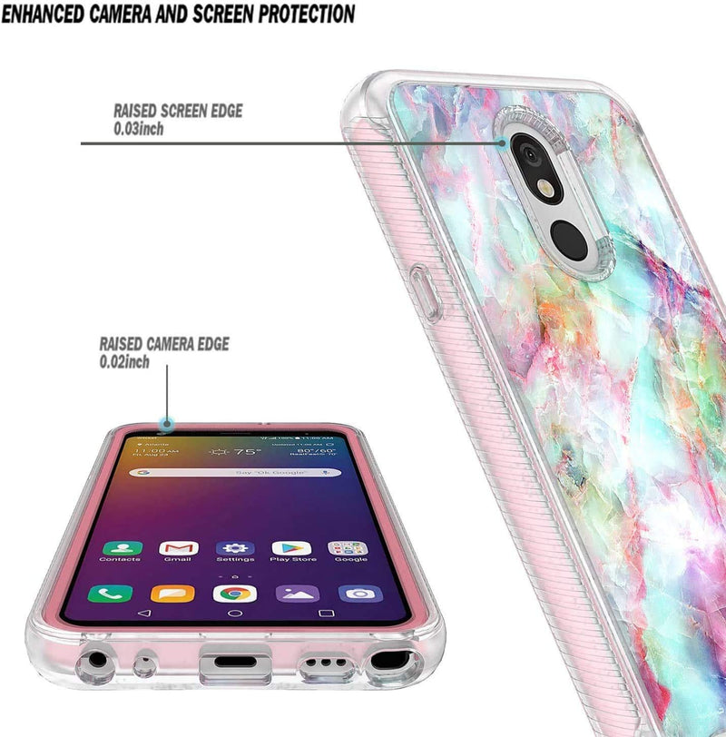 E-Began Case for LG Journey LTE L322DL, Neon Plus/Aristo 4+ Plus/Escape Plus/Tribute Royal/Arena 2, Full-Body Protective Shockproof Bumper with Built-in Screen Protector -Marble Design Fantasy Marble Design Fantasy